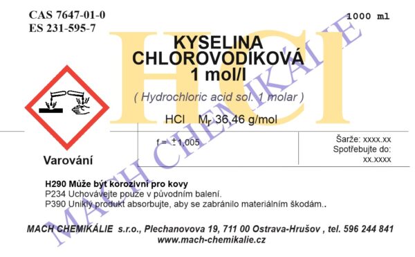 Kyselina chlorovodikova 1 mol l p.a. 1000 ml